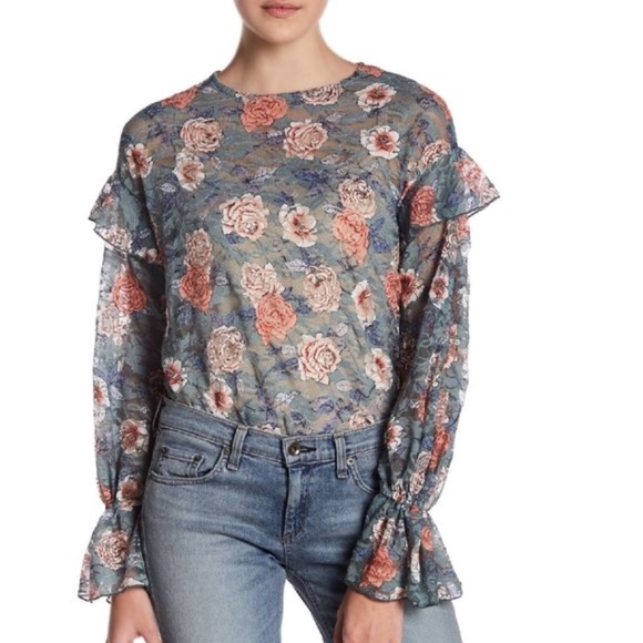 Melrose and Market Ruffle Sleeve Floral Lace Blouse - Picture 1 of 6